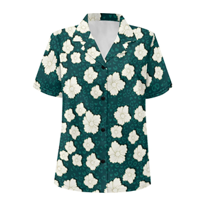 Blusas de Verano para Mujer de Alta Calidad, Casuales, Estampadas Hawaianas, Tejido de Ganchillo, Cuello Alto, Manga Ancha, Ecológicas, ODM - Product Image 1