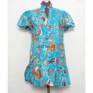 Vestidos Cortos Casuales de Algodón con Cordones para Mujer, Diseño Estampado a Mano, Corte en A, Bonitos Bolsillos, Estilo Sencillo para Uso Diario - Product Image 2