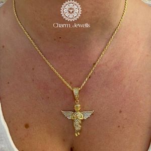 <b>Charm</b>_Jewells <b>Angel</b> Pendant 925 Sterling Silver 22K Gold Plated Freshwater Pearl Moissanite Brilliant Cut Hip Hop Unisex - Product Image 2