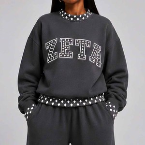 Zeta OEM <b>Mock</b> <b>Neck</b> Cotton Fleece Sweatshirt Women Men Ladies Unisex Polka Dot Gingham Patch Boutique College Pullover - Product Image 1