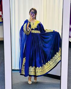 Robe afghane professionnelle à coupe trapèze pour femme, broderie lourde faite main, manches courtes, robes de mariage afghanes par QJ IMPEX - Product Image 3