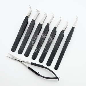 <b>Boot</b> Volume Glitter Black 35 45 90 Degree Stainless Steel EyeLash Extension Tweezers Fiber Tip <b>Spring</b> Scissor Eyebrow Isolation - Product Image 1