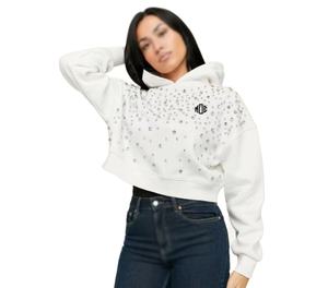 Sweat à capuche court blanc tendance pour femme avec ornements en strass et perles, manches longues, style décontracté, 400 GSM, pull à capuche OEM - Product Image 4