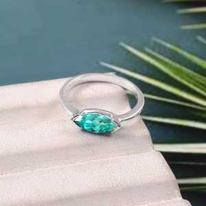 Anillo de zafiro verde marquesa, plata de ley 925, anillo llamativo, anillo de compromiso, regalo de propuesta para mujer - Product Image 4