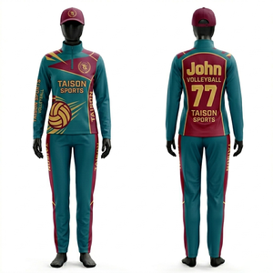 High performance 210 GSM breathable polyester spandex women volleyball training suit bold color <b>block</b> panels sublimation logo - Product Image 4