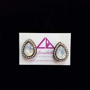 Vintage Gold Plated Zircon Pearl Diamond Stud Hoop Charm Earrings for Party - Product Image 1