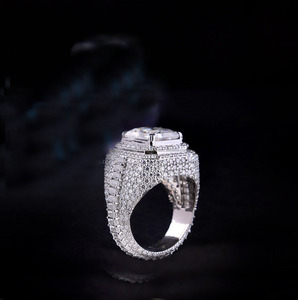 Radiant Cut Moissanite Iced Men's 925 Sterling <b>Silver</b> Hip Hop Cluster <b>Ring</b> Rhodium Plated <b>Statement</b> Luxury Bling Jewelry Gift - Product Image 2