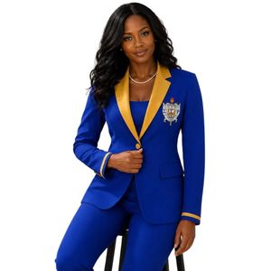 Blazer pour femmes Sigma Gamma Rho, couleur bleue, veste de sororité dorée, vêtements grecs, tenue de bureau professionnelle, sur mesure - Product Image 1