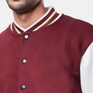 Men's Maroon White Varsity Jacket Corduroy Wool/Viscose Turn-down Collar <b>Covered</b> <b>Button</b> Closure Regular Fit Eco-Friendly - Product Image 4