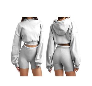 Ensemble de survêtement court pour femme personnalisé par le fabricant, noir, 2 pièces, sweat à capuche et pantalon de jogging - Product Image 3