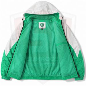 Veste coupe-vent à capuche pour homme Sumroos Industry, couleur verte et blanche, style sportif, fermeture éclair sur le devant, logo, coupe classique, vêtement d'automne - Product Image 4