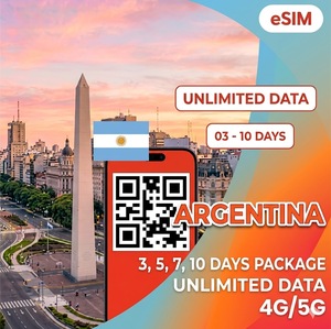 eSIM Argentine Données illimitées 3/5/7/10 jours 4G/5G Internet de voyage Code QR Livraison instantanée par e-mail - Product Image 1