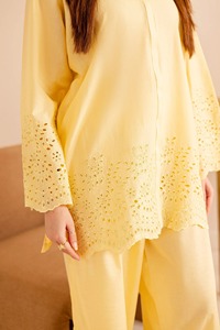 Salwar Kameez jaune en rayonne, manches brodées, coupe ample, longueur cheville, tenue décontractée pour fêtes, style indien et pakistanais pour femme, été - Product Image 4
