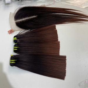 Extensions de cheveux vierges vietnamiens soyeux, tissage de cheveux lisses pour femmes, prix d'usine en gros, prix abordable, brun ombré - Product Image 3
