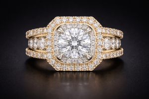 Bague de Mariage pour Homme en Diamant de Laboratoire – Bague de Fiançailles Halo Coussin en Or, Ensemble de Bagues de Mariage de Luxe pour Femme - Product Image 3