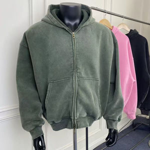 เสื้อฮู้ดดี้โอเวอร์ไซส์ OEM Streetwear แบบสั่งทำพิเศษสำหรับผู้ชาย ผ้าคอตตอนหวี 100% หนัก 500 กรัม ลายพรางแบบดิสเทรส ซิปหน้า ใส่ได้ทั้งผู้ชายและผู้หญิง - Product Image 2