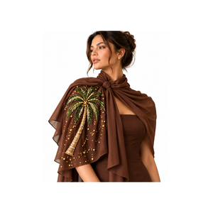 Robe de soirée vert modeste avec cape perlée pour femme, col montant, en organza transparent orné de fleurs, style traditionnel pour femme musulmane - Product Image 4