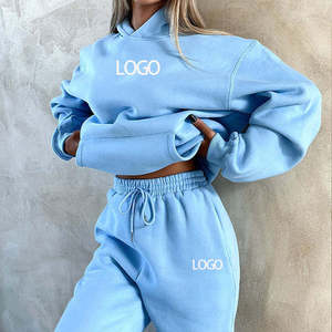 Conjunto de sudadera con capucha y pantalones deportivos azul claro de talla grande para mujer, ropa cómoda y estética para estar en casa. - Product Image 4