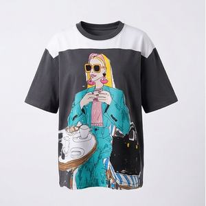 Camiseta informal de verano para mujer, cuello redondo, manga corta, holgada, transpirable, con estampado de diseño femenino, moderna, suave y cómoda - Product Image 1