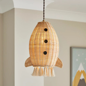 Meilleur choix : Abat-jour suspendu en rotin tressé à la main en forme de fusée, de haute qualité, idéal pour la décoration de chambre de bébé - Product Image 2