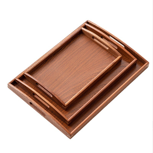 ถาดเสิร์ฟไม้ทรงสี่เหลี่ยมผืนผ้า ขนาด 40x30x2 ซม. พร้อมหูจับโลหะ ดีไซน์มินิมอลสำหรับใช้บนโต๊ะ - Product Image 3