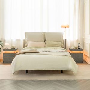 Modern <b>LED</b> Nightstand with 2 Drawers Deep Gray <b>Bedside</b> <b>Table</b> Cabinet Lights for Bedroom End Side Nightstands - Product Image 6