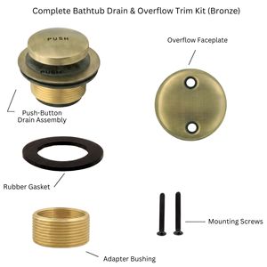 Kit de remplacement de bonde de baignoire en laiton brossé antique, ajustement universel, avec bouchon pop-up et plaque de trop-plein, anti-corrosion, facile à installer - Product Image 2