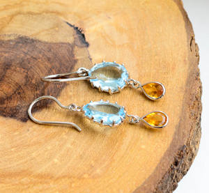 Pendientes Colgantes Celestial Horizon Hechos a Mano con Topacio Azul y Citrino, con Metal de Plata 925, Estilo Lujoso, en Venta - Product Image 5