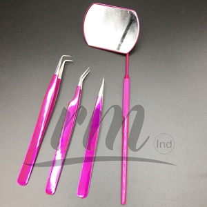 Pince à épiler d'extension de cils en acier inoxydable à pointe pointue professionnelle en argent rose choquant avec logo personnalisé commande 50pcs + volume - Product Image 4