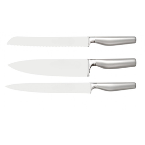 Ensemble de 5 couteaux de cuisine en acier inoxydable avec lames tranchantes, manches métalliques confortables, bloc de rangement en bois - Product Image 6