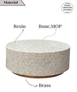 Table basse hexagonale moderne de luxe en os incrusté, motif chevron, pour salon, mobilier de maison, vente chaude, provenance Uttar Pradesh - Product Image 4