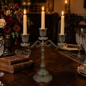 Fancy <b>Brass</b> Candelabra With Three Arms Decorative Home Candle <b>Holder</b> For Table Centerpiece At Best Price - Product Image 1