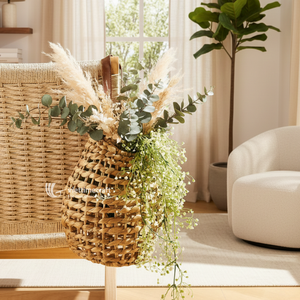 Water Hyacinth Hanging Flower <b>Basket</b> <b>with</b> <b>Handle</b>, Decorative <b>Wicker</b> Storage <b>Basket</b> for Home & Garden - Product Image 4