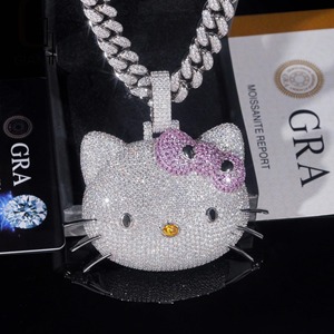 Collier pendentif visage de chat en argent 925 plaqué or, incrustation de zircone cubique, chaîne corde style hip-hop, bijou unisexe, cadeau - Product Image 6