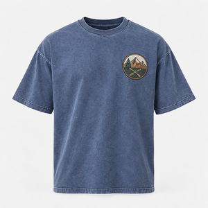 Camiseta de Algodón Azul para Hombre, Manga Corta, Cuello Redondo, Corte Regular Informal, Logotipo con Estampado de Montaña en la Parte Delantera, Transpirable, Anti-Pilling, Anti-Arrugas - Product Image 1