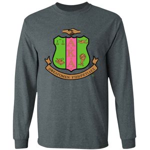 Camiseta de Manga Larga Color Gris Carbón con Estampado Gráfico de Escudo con Letras Griegas, Cuello Redondo, Estilo Casual, Ropa Urbana para Uso Diario - Product Image 1