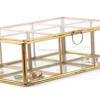 Boîte de rangement en verre, mallette de rangement à compartiments multiples, en métal doré, avec poignée dans le couvercle, pour j850aire et petits articles