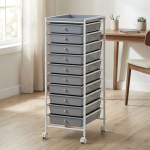 Étagère avec plateau, vente en gros, fabricant de meubles de Taiwan, rangement domestique, tiroir en plastique à 10 niveaux, chariot avec plateau - Product Image 1