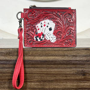 Porte-cartes en cuir véritable fait main, nouveau design poker, mini porte-cartes et porte-monnaie unisexe, portefeuille bracelet – Prix usine de gros - Product Image 3