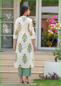Ensemble Kurta A-Line blanc et vert Gulnaar - Product Image 5