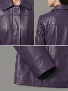 <b>Womens</b> Purple Lambskin Leather Car <b>Coat</b> Long Length Button Front Outerwear - Product Image 4
