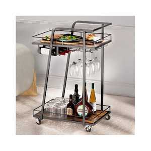 Carrito de Bar Dorado de Tres Niveles con Estante para Vino, Portavasos Colgante, Carrito de Servicio Móvil, Mueble Decorativo Moderno y Lujoso para el Hogar - Product Image 6