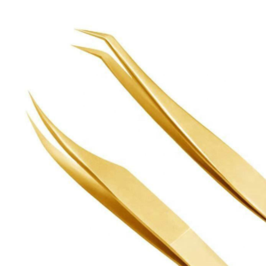Pinzas Profesionales de Acero Inoxidable Doradas para Extensión de Pestañas con Puntas Rectas y Curvas Dentadas, Opción de Logotipo Personalizado - Product Image 1