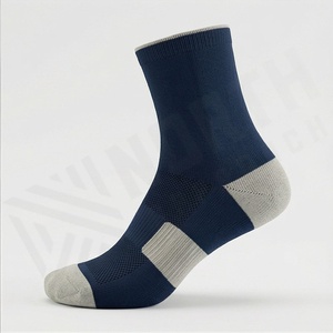 Crew <b>Socks</b> Solid Navy Blue Breathable Polyester Spandex <b>Running</b> Athletic <b>Socks</b> for Adults Summer Use - Product Image 3