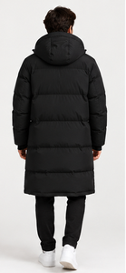<b>Men's</b> <b>Long</b> Hooded Puffer Jacket <b>Black</b> Thick Winter <b>Coat</b> Zipper Warm Quilted Casual Windproof Outerwear Front Logo Polyester - Product Image 5