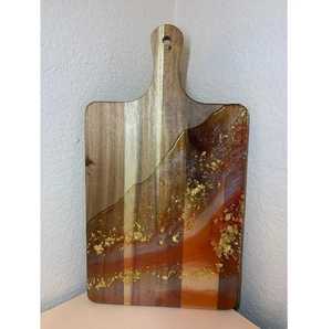 Premium Live <b>Edge</b> Wood Serving Board Turquoise Epoxy River Inlay Charcuterie Platter Handcrafted Walnut Cheese Tray Food Board - Product Image 2