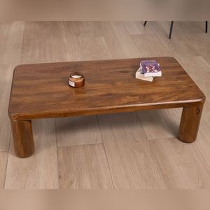 Vandana Golden Frame design coffee <b>table</b> with <b>round</b> Padouk legs in <b>solid</b> mango <b>wood</b> - Product Image 2