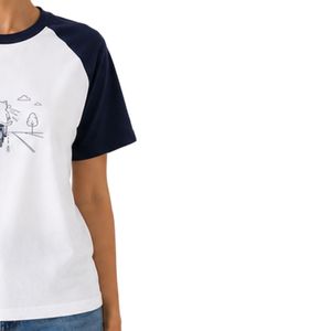 <b>Women</b> <b>White</b> and Navy Raglan T <b>Shirt</b> Cute Bicycle Graphic Print Crew Neck <b>Short</b> <b>Sleeve</b> Cotton Casual Tee Custom OEM ODM Apparel - Product Image 3