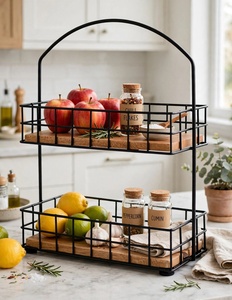 Étagère à épices double en fil de fer, moderne, faite à la main, sur pied, non pliable, avec fonction rétractable, pour comptoir de cuisine - Product Image 5