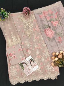 <b>Women</b> Traditional Chiffon Embroidered Floor-Length <b>Kurta</b> Set Floral Lace Dupatta Regular Fit Quick Dry All Seasons Wedding Wear - Product Image 3